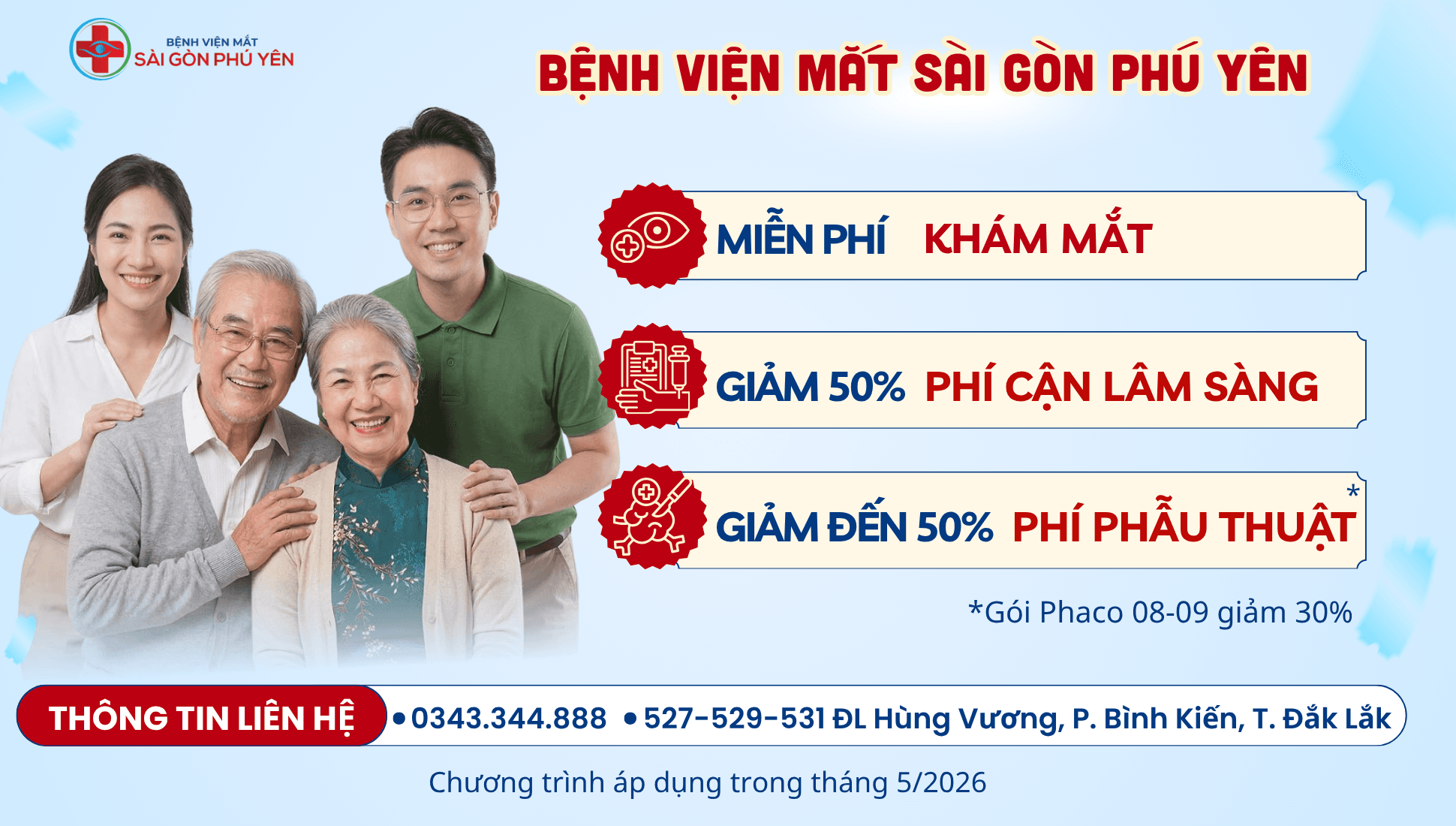 CHƯƠNG TRÌNH ƯU ĐÃI THÁNG 5 TẠI BỆNH VIỆN MẮT SÀI GÒN PHÚ YÊN