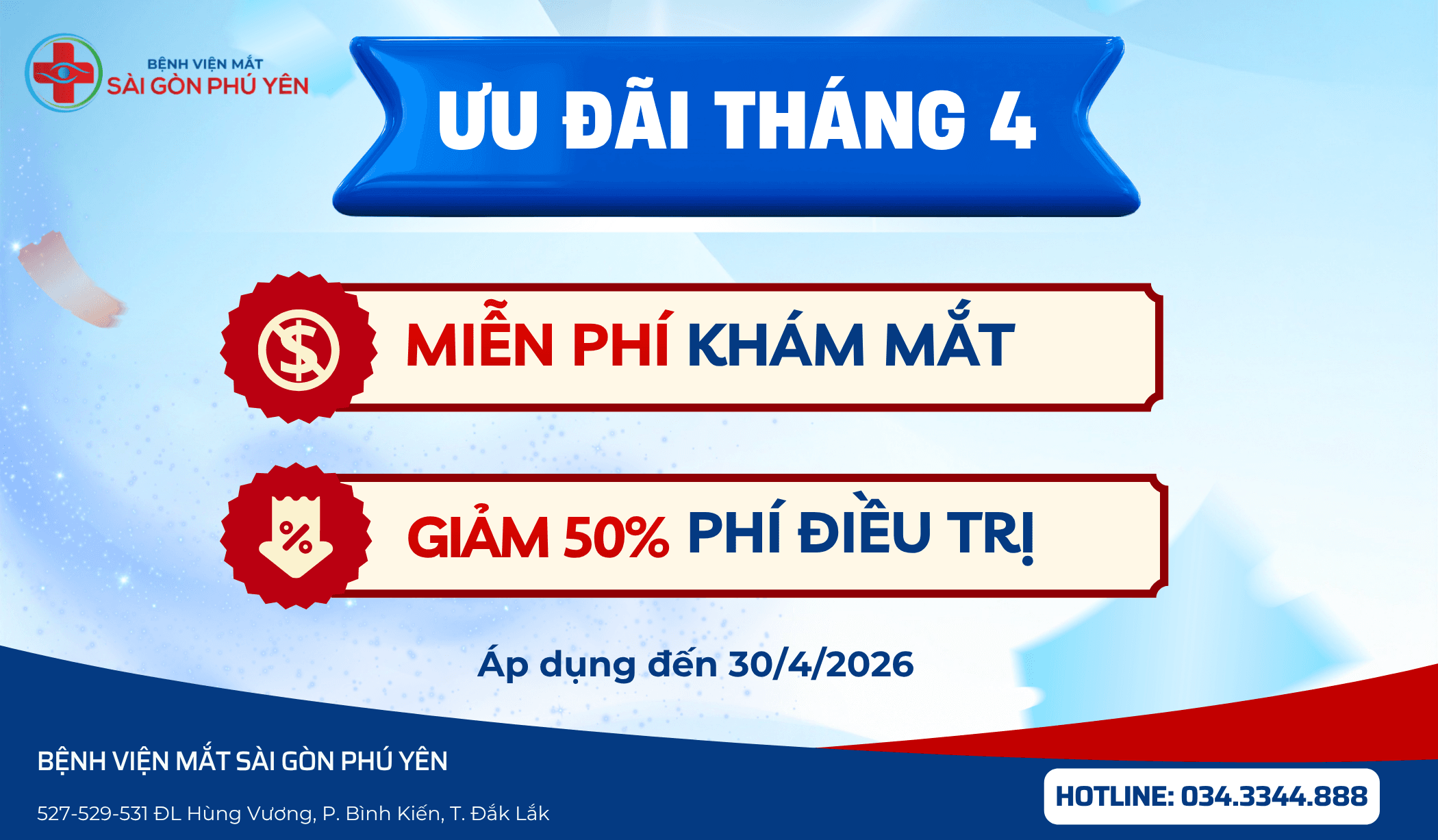 KHÁM MẮT MIỄN PHÍ 0Đ – GIẢM ĐẾN 50% CHI PHÍ PHẪU THUẬT TẠI BỆNH VIỆN MẮT SÀI GÒN PHÚ YÊN